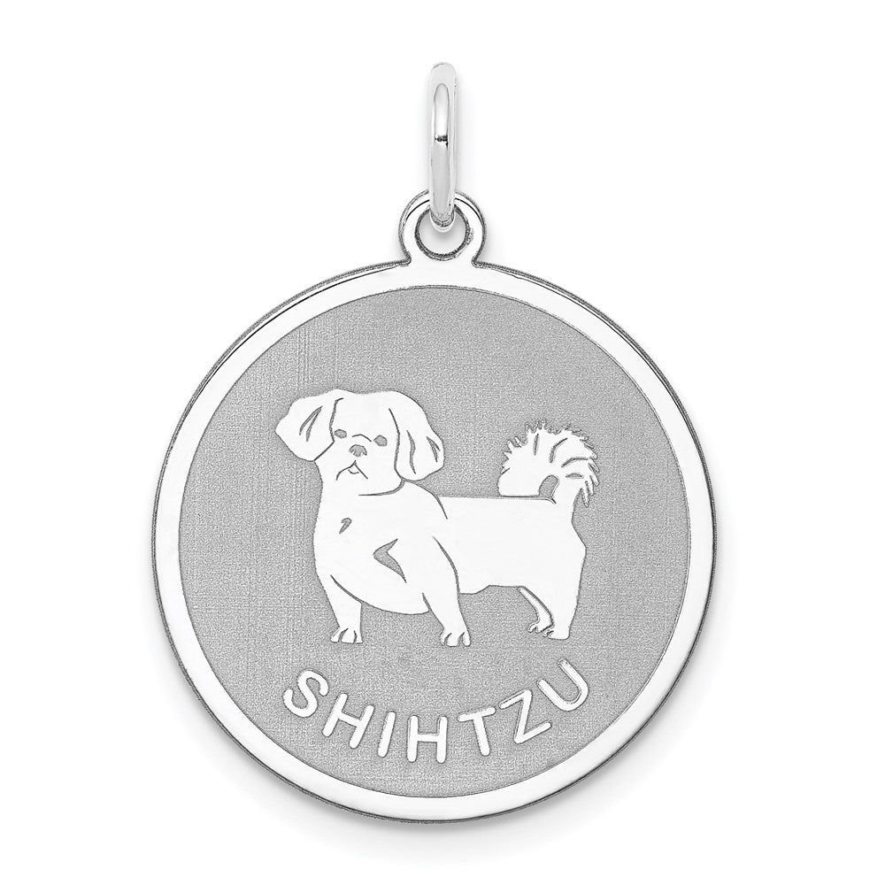 Sterling Silver Rhodium-plated Shih Tzu Disc Charm QC2707