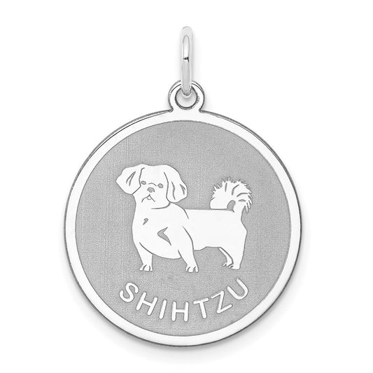 Sterling Silver Rhodium-plated Shih Tzu Disc Charm QC2707