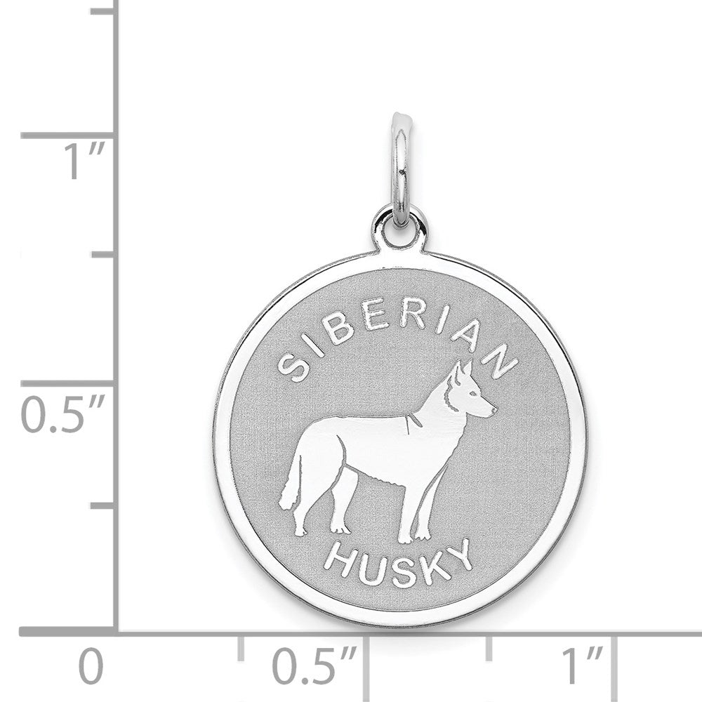 Sterling Silver Rhodium-plated Siberian Husky Disc Charm QC2708