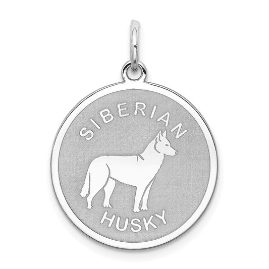 Sterling Silver Rhodium-plated Siberian Husky Disc Charm QC2708