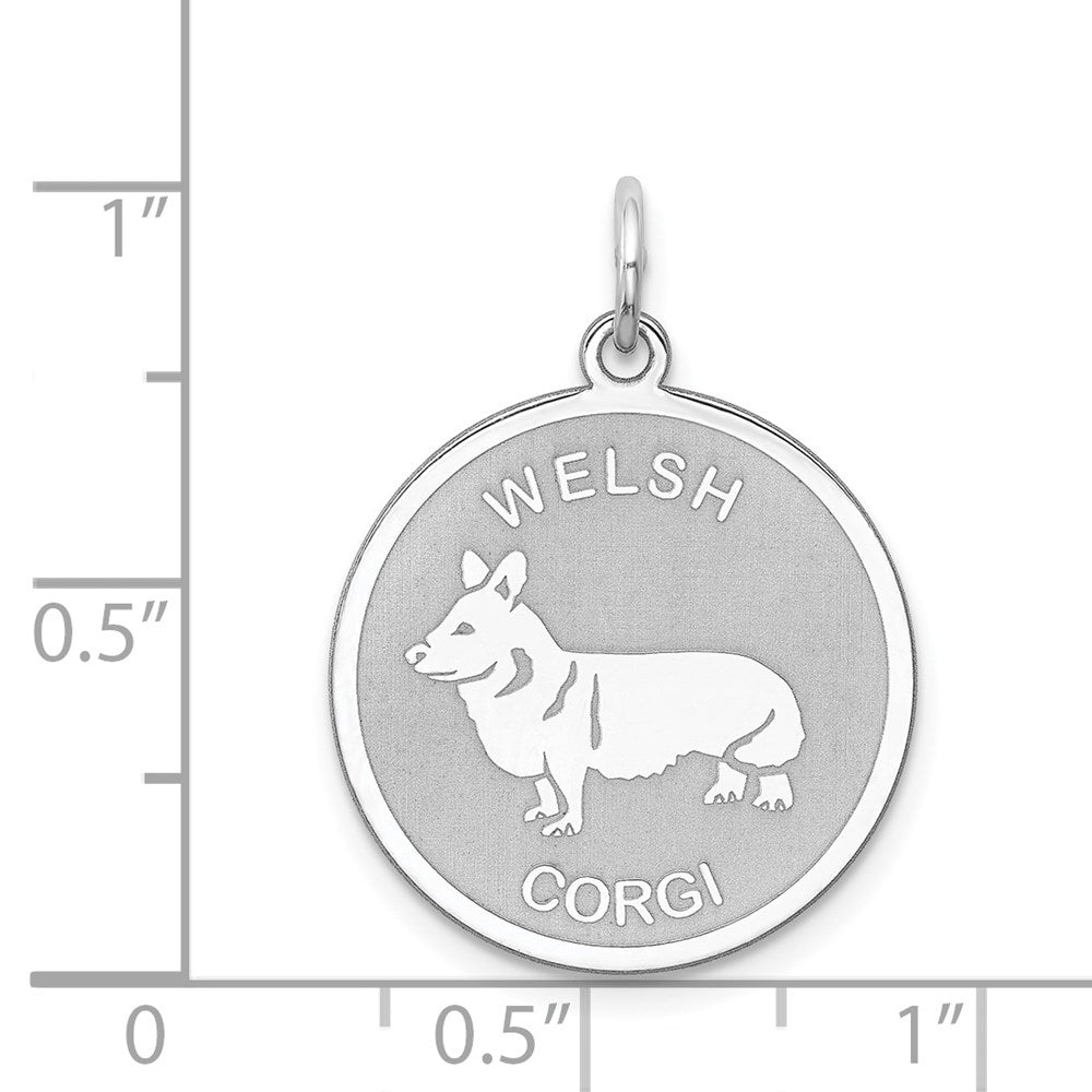 Sterling Silver Rhodium-plated Welsh Corgi Disc Charm QC2712