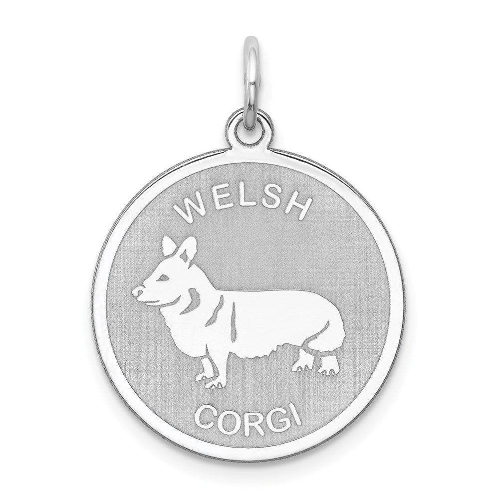 Sterling Silver Rhodium-plated Welsh Corgi Disc Charm QC2712