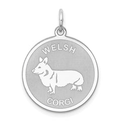 Sterling Silver Rhodium-plated Welsh Corgi Disc Charm QC2712