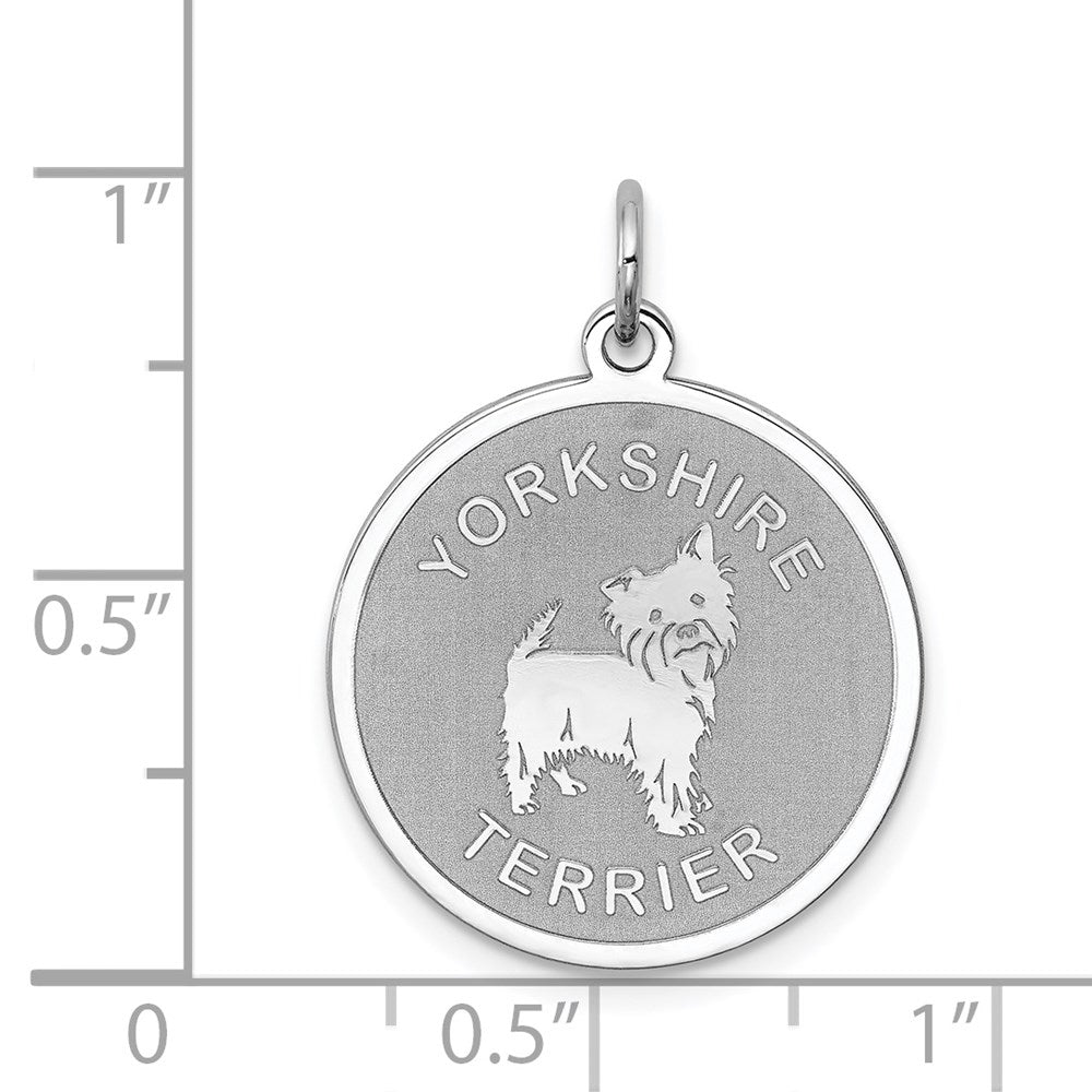 Sterling Silver Rhodium-plated Yorkshire Terrier Disc Charm QC2714