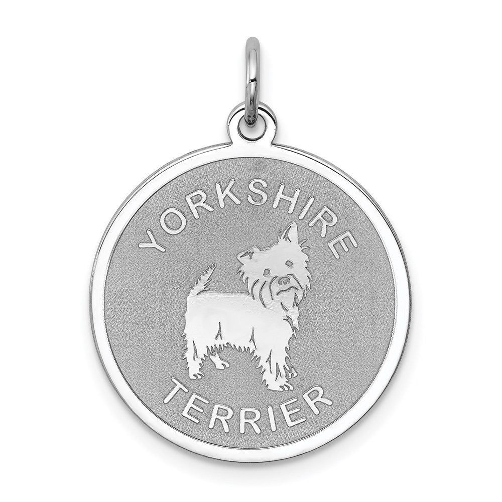 Sterling Silver Rhodium-plated Yorkshire Terrier Disc Charm QC2714