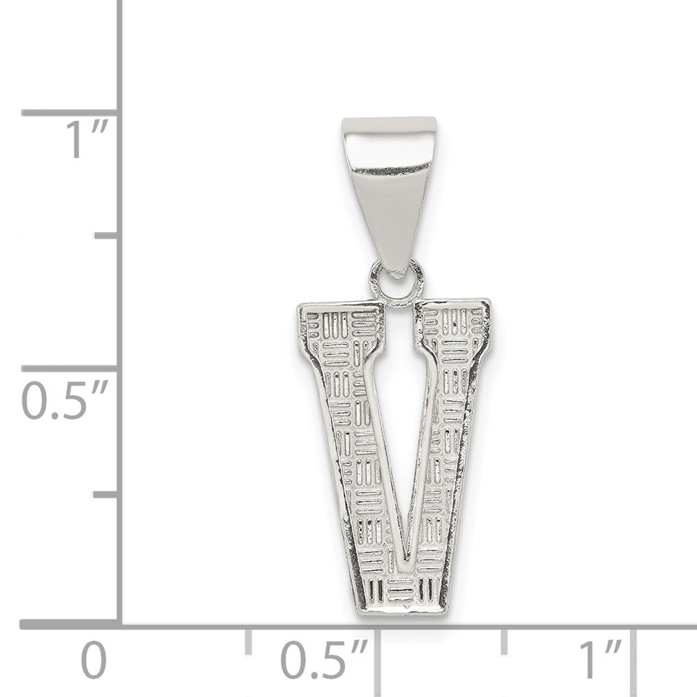 Sterling Silver Rhodium-plated Letter V Initial Pendant QC2762V
