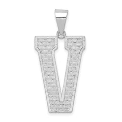Sterling Silver Rhodium-plated Letter V Initial Pendant QC2766V