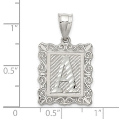 Sterling Silver Square Diamond-cut Letter A Initial Pendant QC2770A