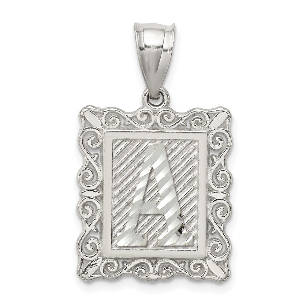 Sterling Silver Square Diamond-cut Letter A Initial Pendant QC2770A