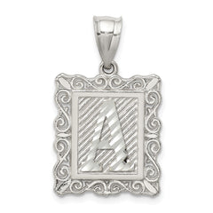 Sterling Silver Square Diamond-cut Letter A Initial Pendant QC2770A