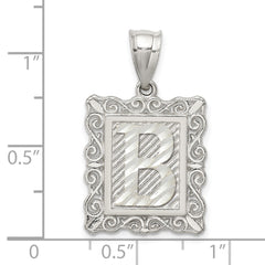 Sterling Silver Square Diamond-cut Letter B Initial Pendant QC2770B