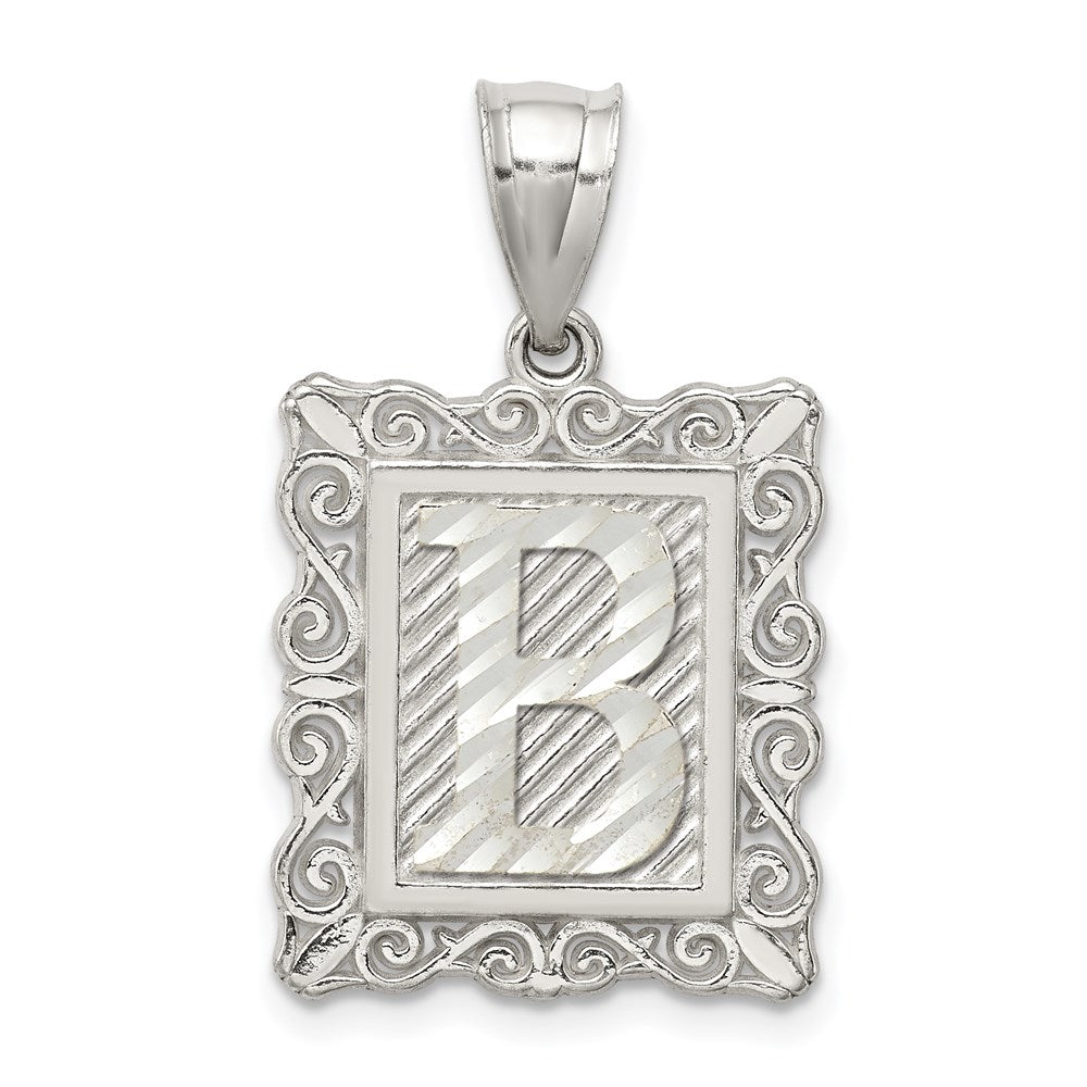 Sterling Silver Square Diamond-cut Letter B Initial Pendant QC2770B