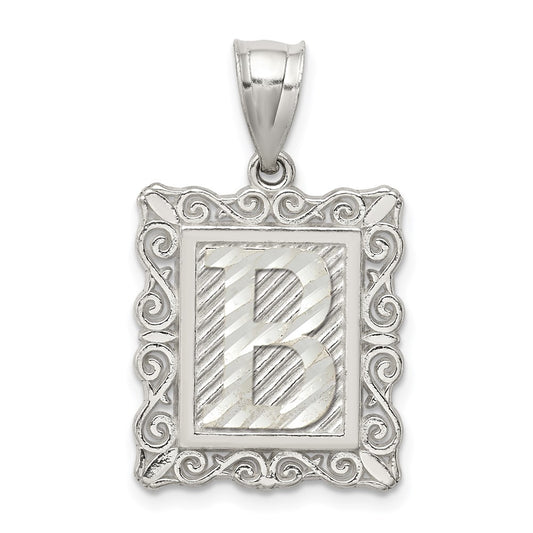 Sterling Silver Square Diamond-cut Letter B Initial Pendant QC2770B
