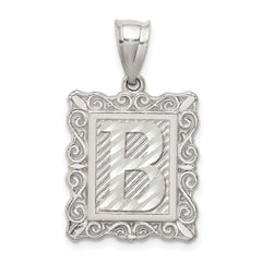 Sterling Silver Square Diamond-cut Letter B Initial Pendant QC2770B