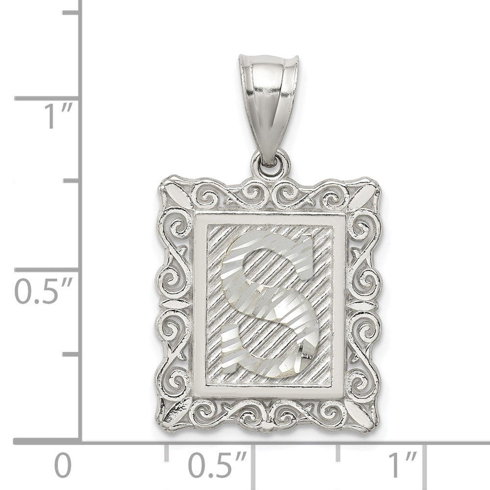 Sterling Silver Square Diamond-cut Letter S Initial Pendant QC2770S