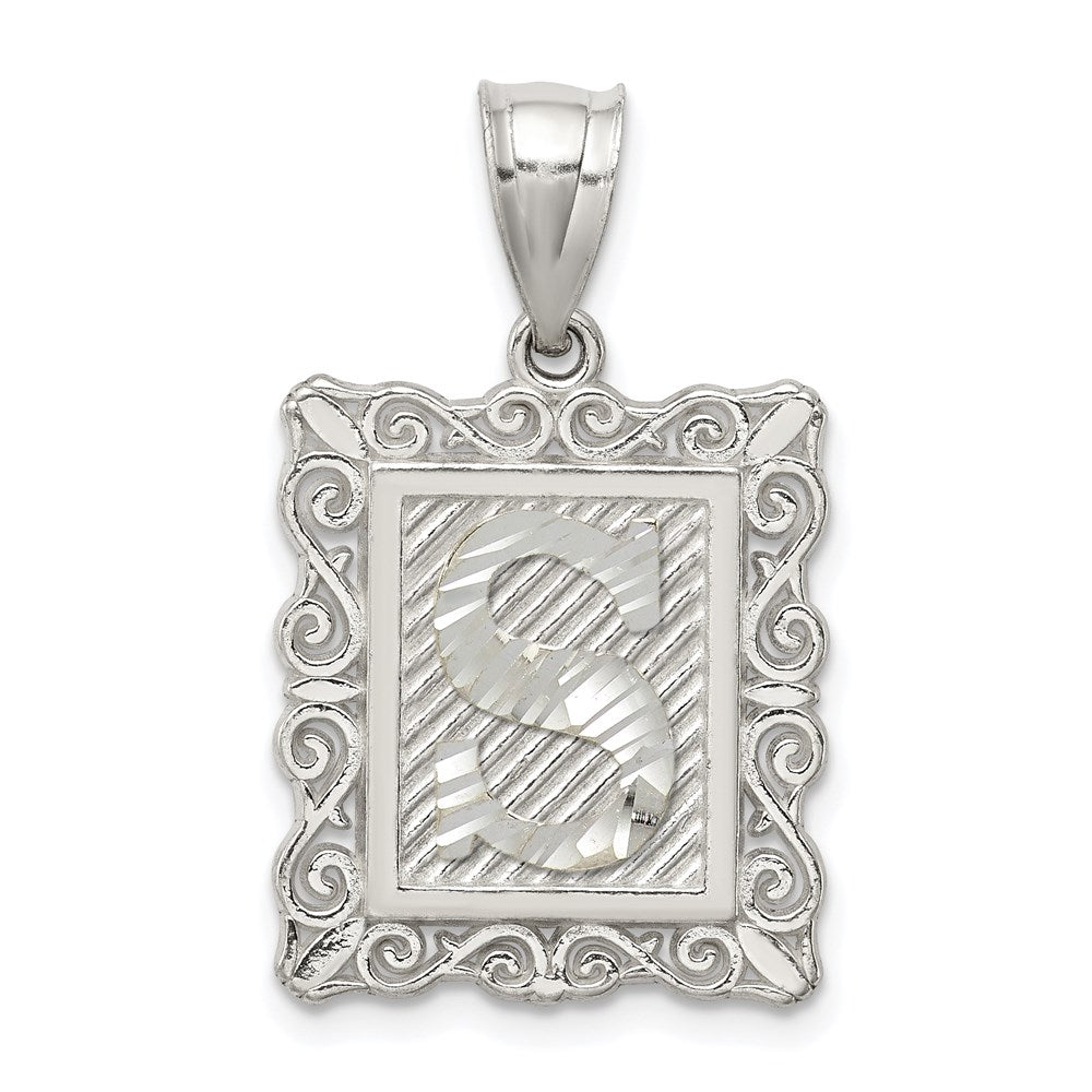 Sterling Silver Square Diamond-cut Letter S Initial Pendant QC2770S
