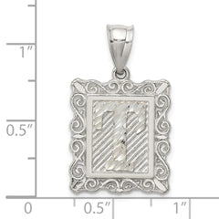 Sterling Silver Square Diamond-cut Letter T Initial Pendant QC2770T