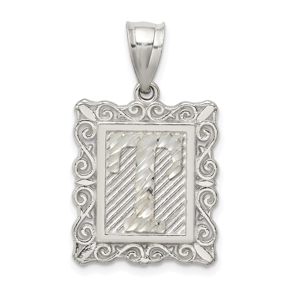 Sterling Silver Square Diamond-cut Letter T Initial Pendant QC2770T