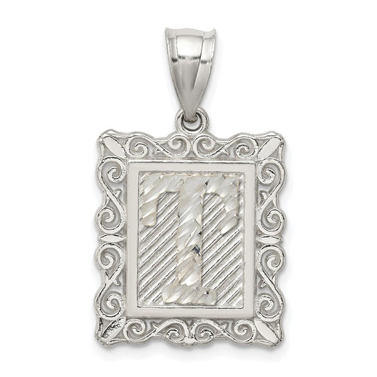 Sterling Silver Square Diamond-cut Letter T Initial Pendant QC2770T