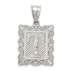 Sterling Silver Square Diamond-cut Letter T Initial Pendant QC2770T