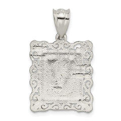 Sterling Silver Square Diamond-cut Letter V Initial Pendant QC2770V