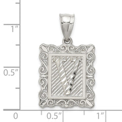Sterling Silver Square Diamond-cut Letter V Initial Pendant QC2770V