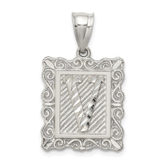 Sterling Silver Square Diamond-cut Letter V Initial Pendant QC2770V
