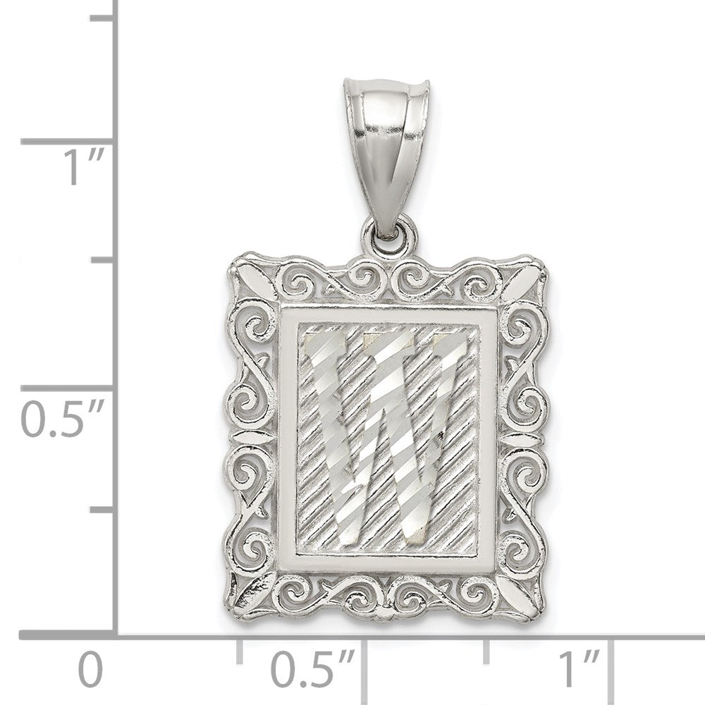 Sterling Silver Square Diamond-cut Letter W Initial Pendant QC2770W