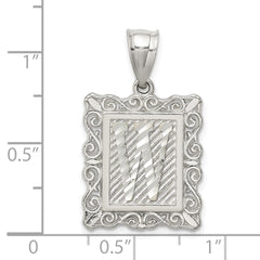 Sterling Silver Square Diamond-cut Letter W Initial Pendant QC2770W