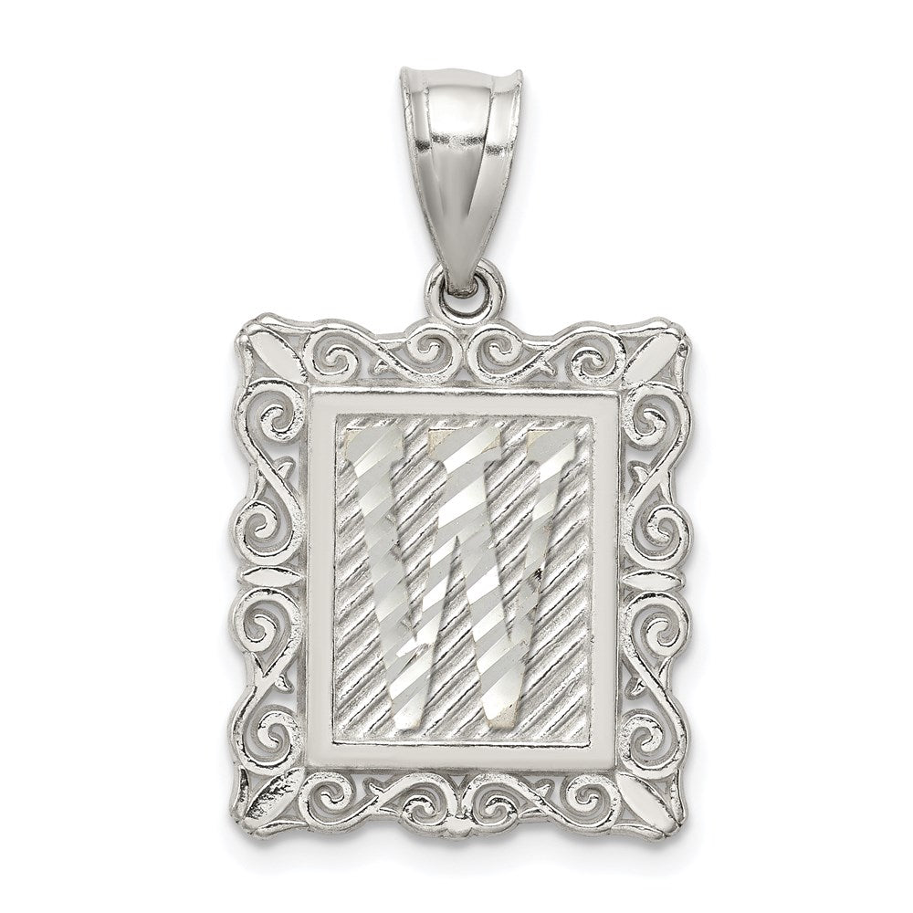 Sterling Silver Square Diamond-cut Letter W Initial Pendant QC2770W