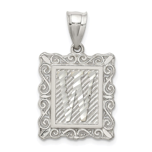 Sterling Silver Square Diamond-cut Letter W Initial Pendant QC2770W