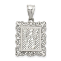 Sterling Silver Square Diamond-cut Letter W Initial Pendant QC2770W
