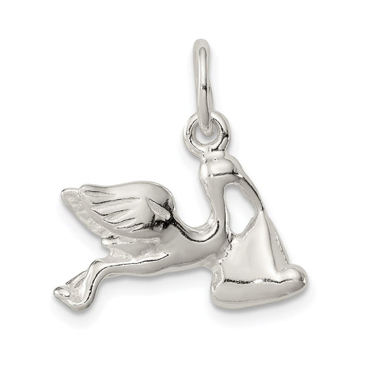 Sterling Silver STORK W/ BABY CHARM QC3043
