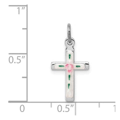 Sterling Silver Rhodium-plated Enameled Cross Charm QC3222