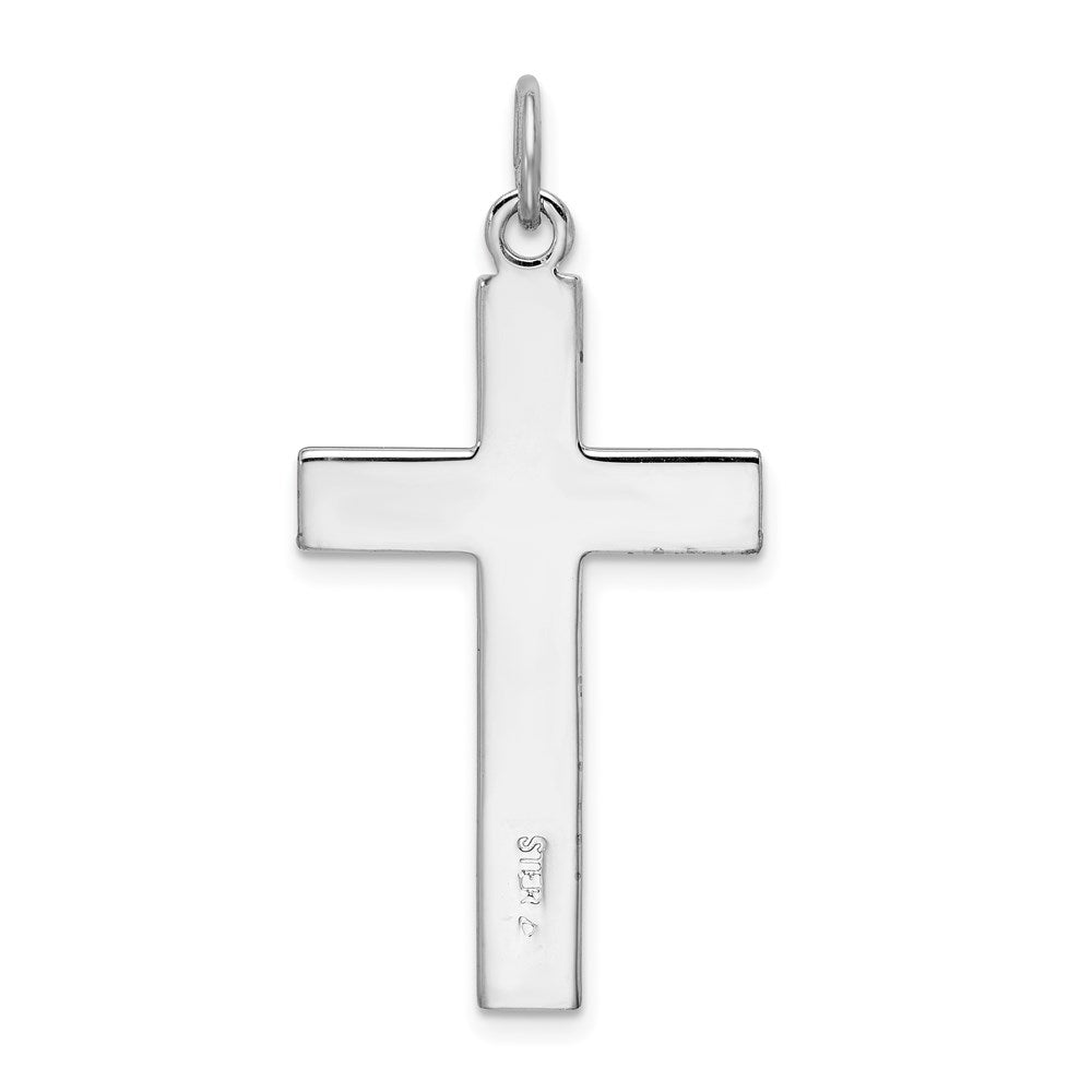 Sterling Silver Rhodium-plated Satin & Polished Cross Pendant QC3225