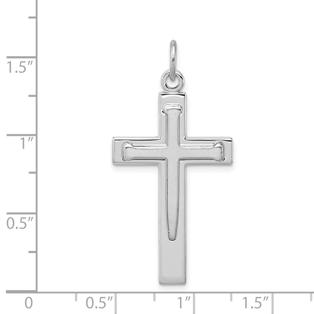 Sterling Silver Rhodium-plated Satin & Polished Cross Pendant QC3225