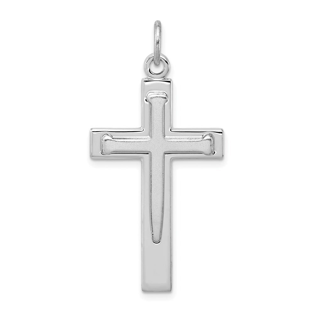 Sterling Silver Rhodium-plated Satin & Polished Cross Pendant QC3225