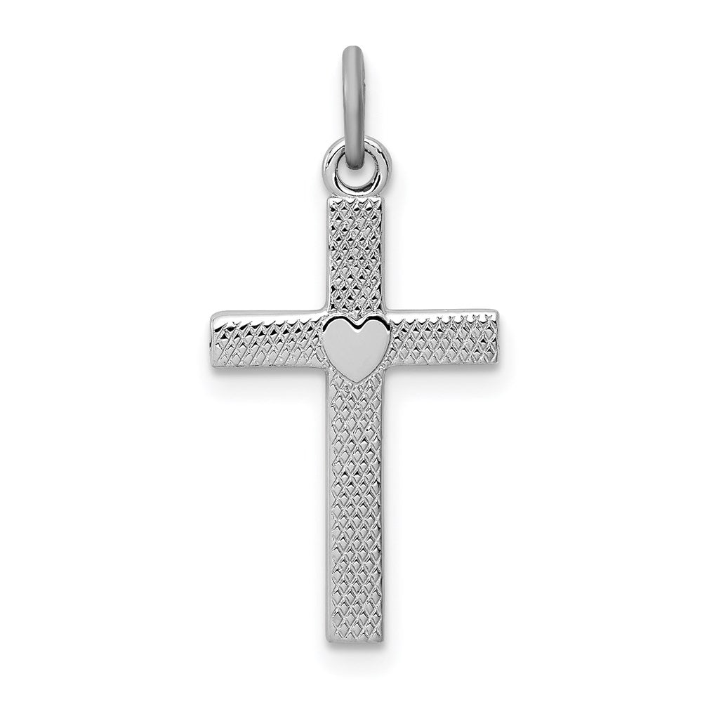 Sterling Silver Rhodium-plated Heart Cross Charm QC3226