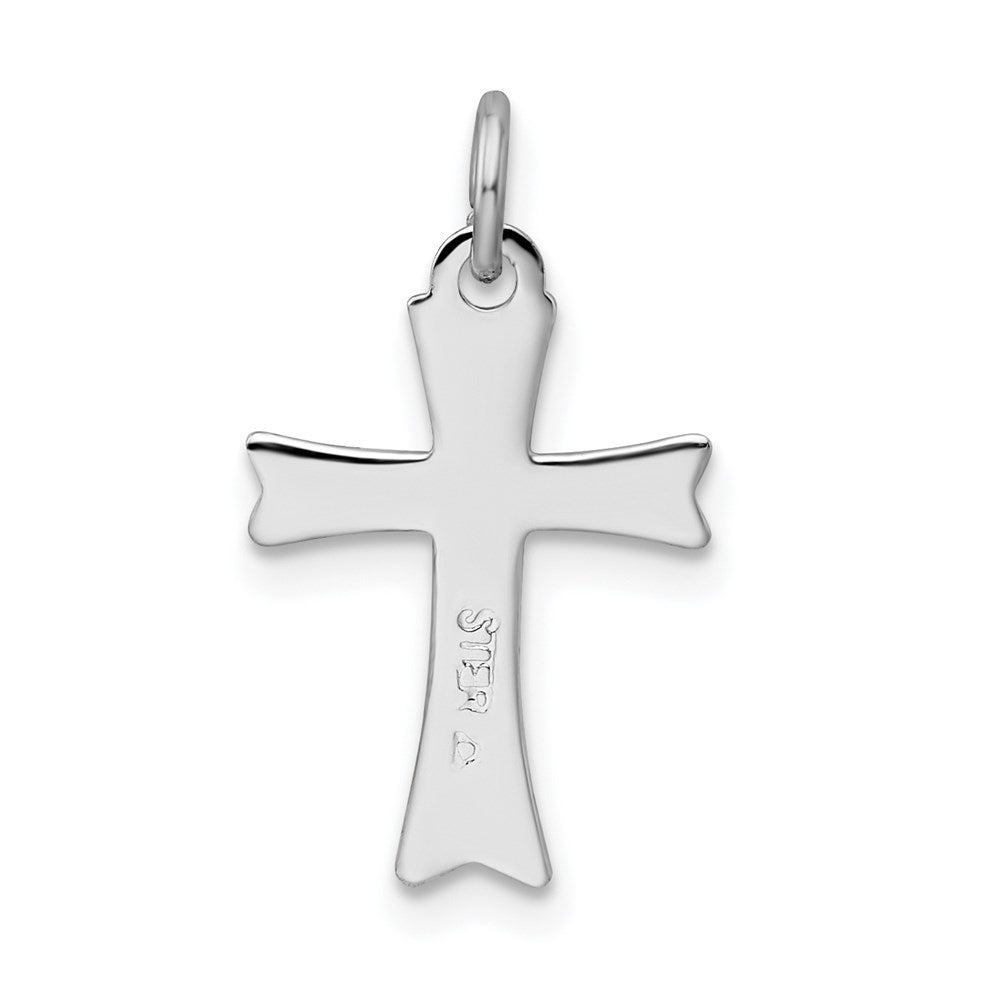 Sterling Silver Rhodium-plated Black Enameled Cross Charm QC3230