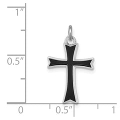 Sterling Silver Rhodium-plated Black Enameled Cross Charm QC3230