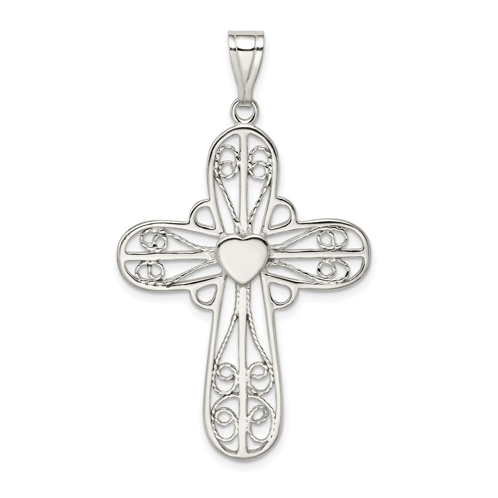 Sterling Silver Heart Cross Pendant QC3235