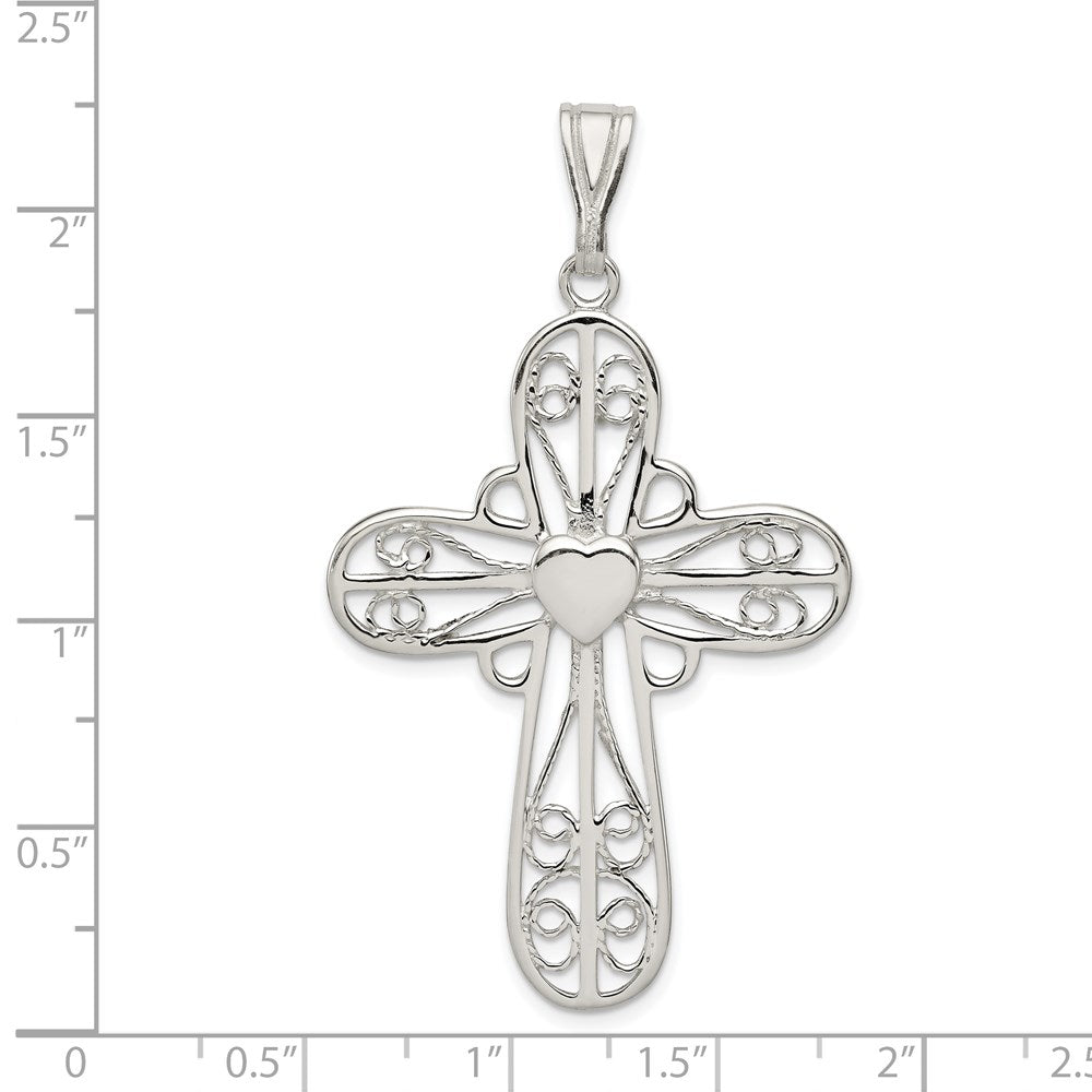 Sterling Silver Heart Cross Pendant QC3235