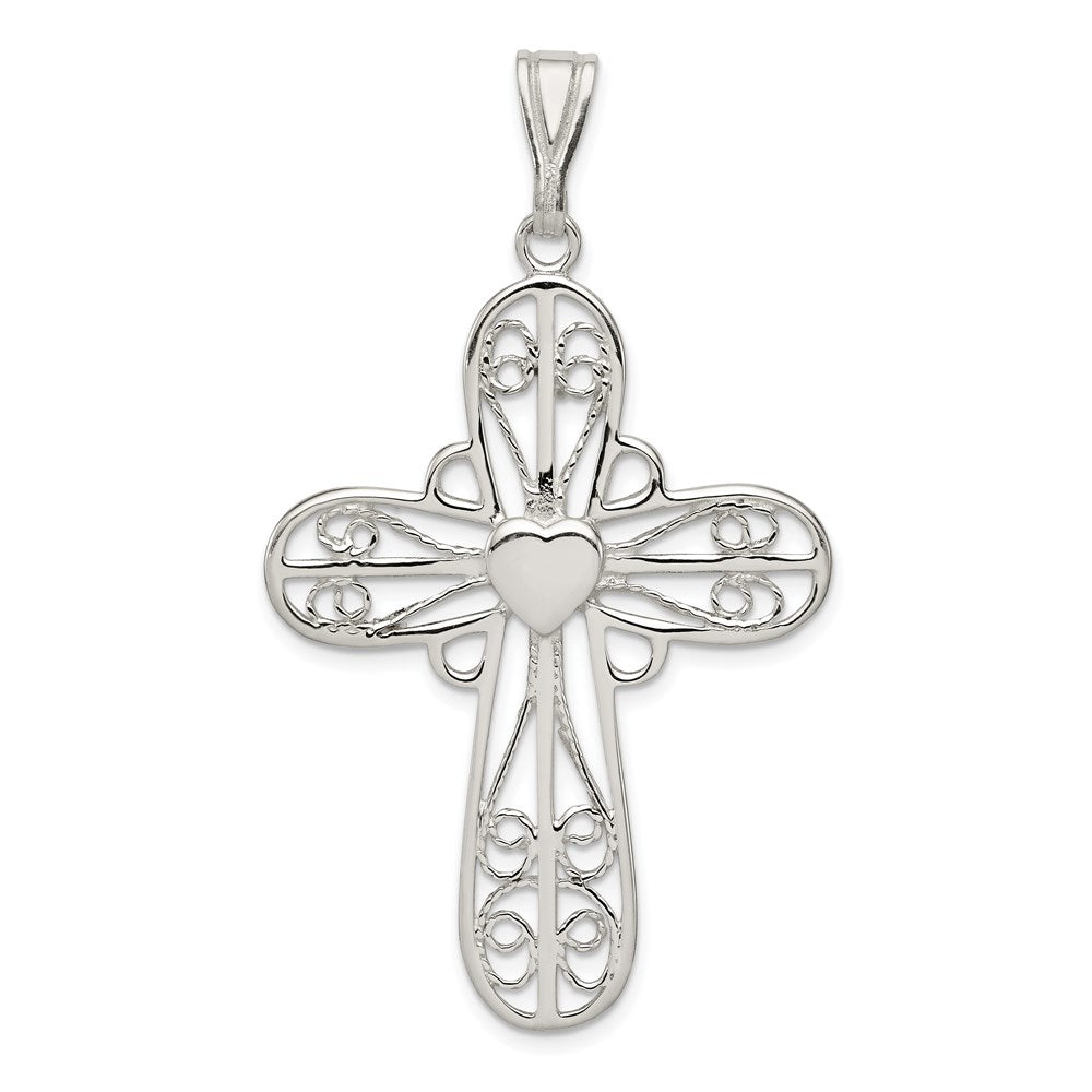 Sterling Silver Heart Cross Pendant QC3235