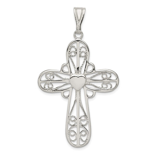Sterling Silver Heart Cross Pendant QC3235