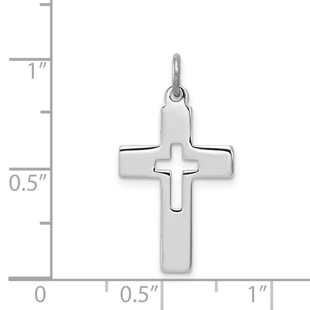 Sterling Silver Rhodium-plated Cut-out Cross Charm QC3243