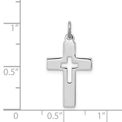 Sterling Silver Rhodium-plated Cut-out Cross Charm QC3243