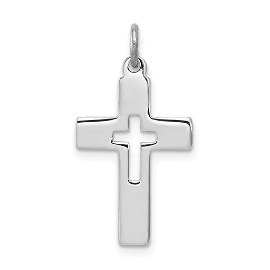 Sterling Silver Rhodium-plated Cut-out Cross Charm QC3243