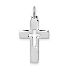 Sterling Silver Rhodium-plated Cut-out Cross Charm QC3243