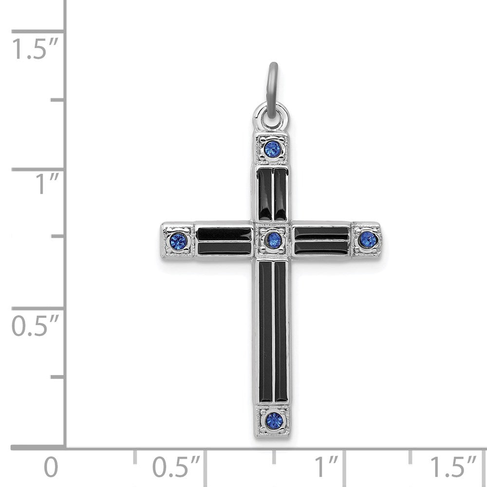 Sterling Silver Rhodium-plated Enameled & Blue CZ Cross Pendant QC3262