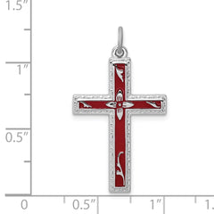 Sterling Silver Rhodium-plated Red Enameled Cross Pendant QC3263